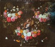 Jan Van Kessel Garland of Flowers with the Holy Family oil painting artist